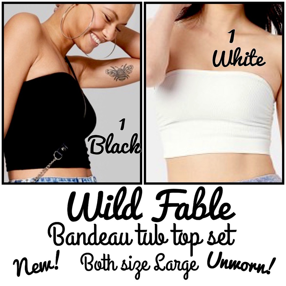 NWOT WILD FABLE Cotton Strapless 1 White & 1 Black Tube Bandeau Crop Top